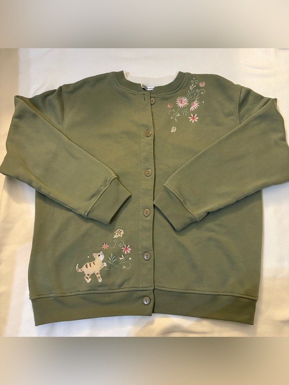 Bonnie Evans Embroidered Full Button Crewneck - Grandma Core